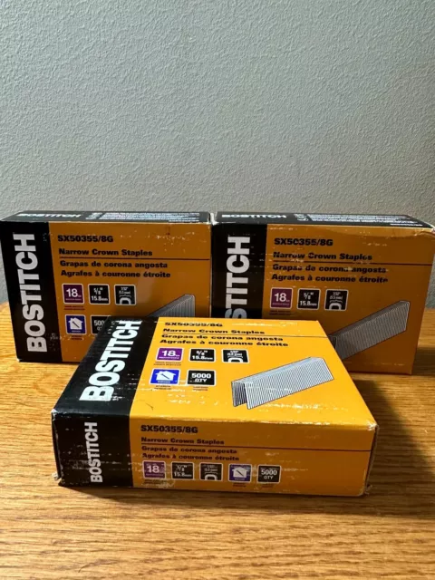 Bostitch 7/32" Crown, 5/8" Leg, Finish Staples SX50355-8G NEW 5,000qty Lot of 3