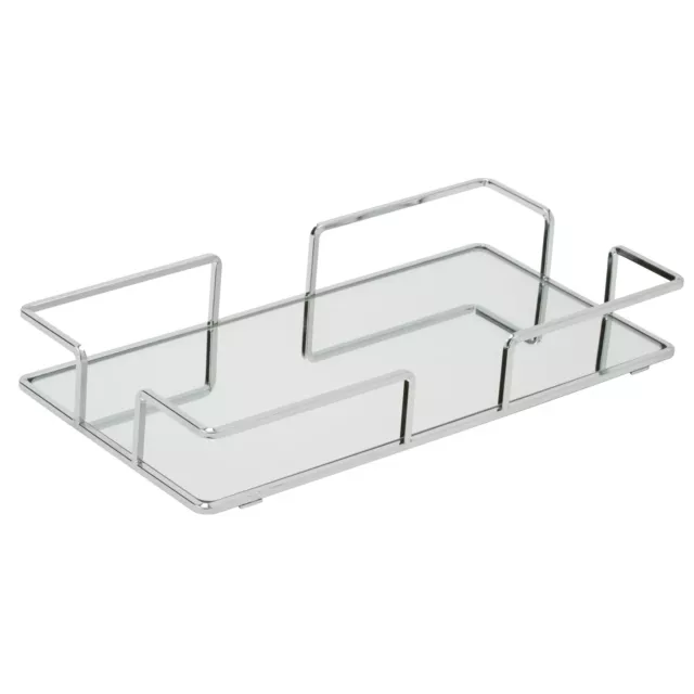 Modern Rectangular 7" x 14" Vanity Mirror Tray Makeup Organizer, Chrome