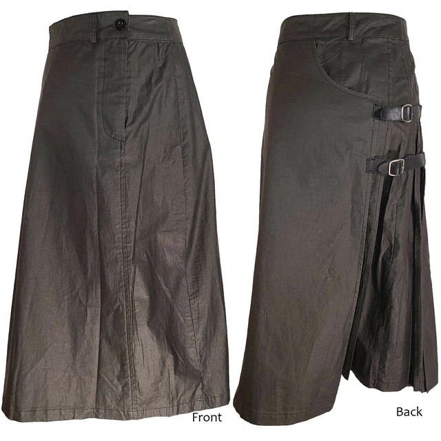 YACCO MARICARD Japan ~ M ~ Buckled Overlay Coated Canvas Lagenlook Punk Skirt YACCO MARICARD Japan ~ M ~ Buckled Overlay Coated Canvas Lagenlook Punk Skirt