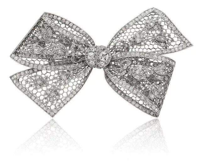 Excellent Single Cut White Stone Women's Beautiful Bow Design Silver Brooch