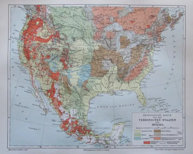 1897 Geologische Karte Vereinigten Staaten USA - Lithografie alte Landkarte map