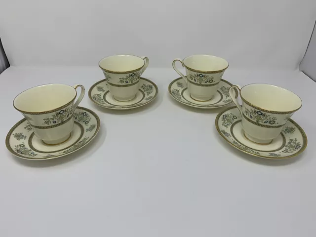 Minton Henley 4 Footed Cups & 4 Saucers Set - 8 Pieces Total Fine Bone China UK