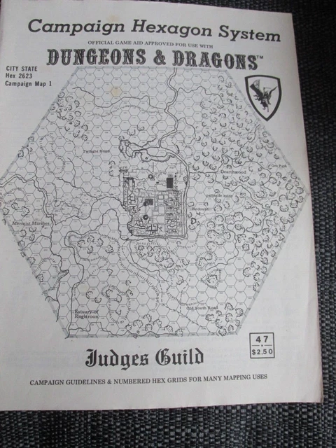 Jg Judges Guild Campaign Hexagon System 47 Map 1 Vgc  Adv Dungeon Dragon