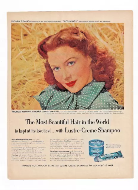 Lustre Creme Shampoo Print Ad Hair Magazine Vintage Beauty 1950s Rhonda Fleming