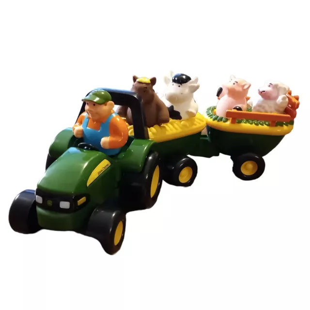 John Deere Tractor Animal Sounds Hayride Little People Farmer Tomy Toy 15"x4.5"