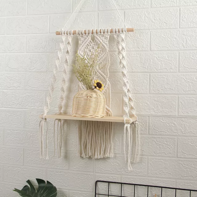 AU Wooden Floating Shelf Macrame Bohemian Wall Hanging Swing Shelf Display♐