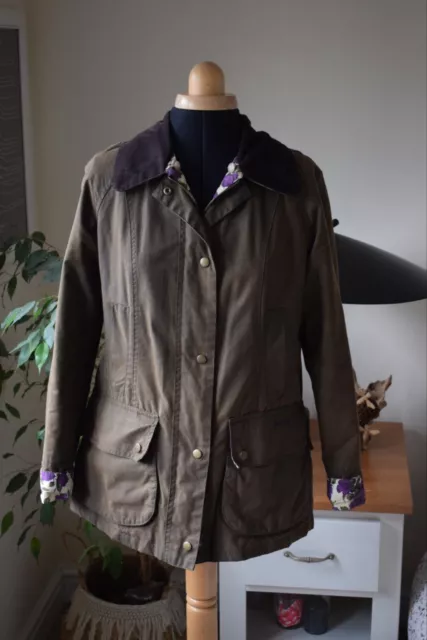 Barbour Beadnell - Country Jacket Brown Size 12 - Liberty London Lining Purple