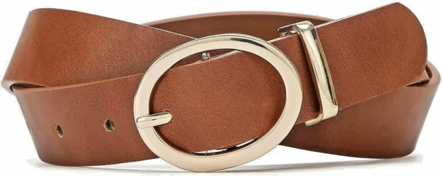 Women's Belt For Jeans Classic Oval Gold buckle Faux Leather Waist Belt New