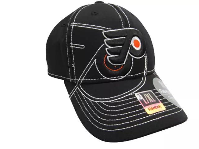 New Philadelphia Flyers Mens Sizes S-M-L/XL Black Reebok Center Ice Flex Fit Hat