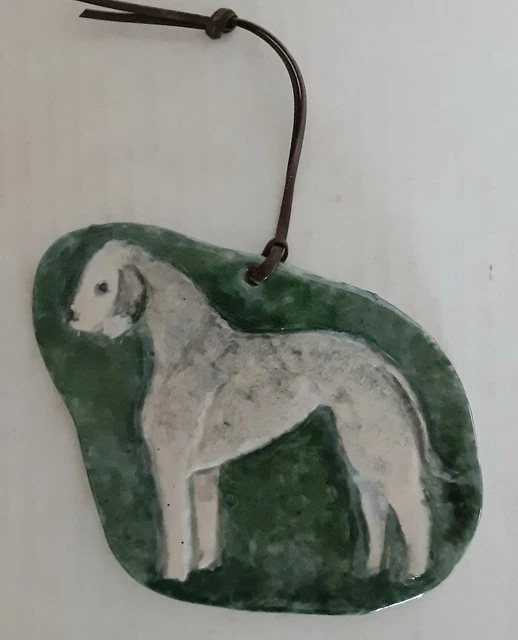 Artist original kiln fired ceramic Bedlington Terrier ornament  D. Eddy