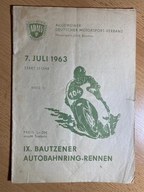 RENNPROGRAMM IX. BAUTZENER Autobahnring Rennen 1963 Programmheft DDR ...