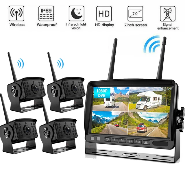 QUAD BACKUP CAMERA System 7" Digital Wireless DVR Monitor for RV Truck ...