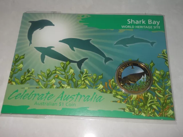 One Dollar $1 Coloured Coin Celebrate 2010 SHARK BAY World Heritage site Dugong