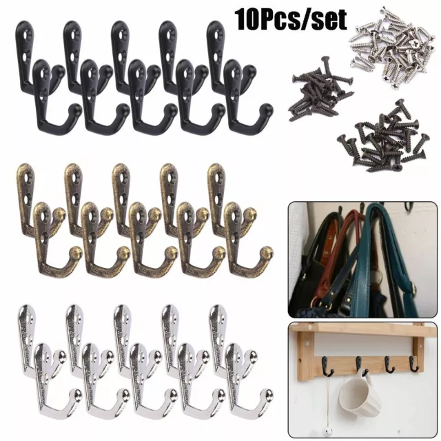 10pcs Clothes Coat Towel Hat Hangers Door Wall Bedroom Bathroom Hooks w/ Screws