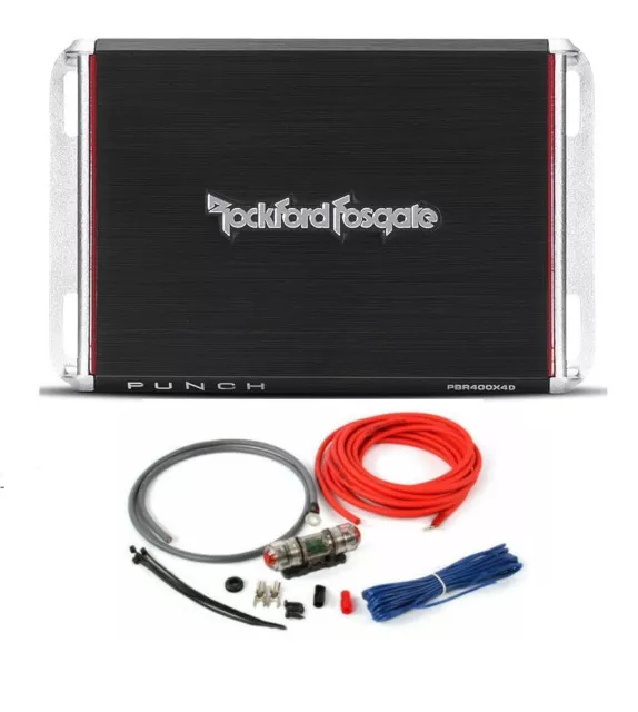 Rockford Fosgate PBR400X4D 400W 4Channel Car Amplifier TC4KIT-8 8 Gauge Amp Kit