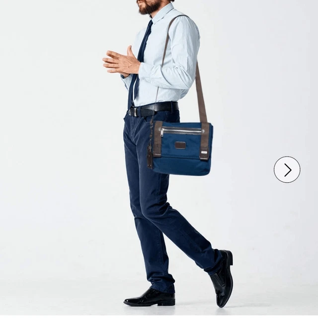 TUMI Alpha Bravo Nylon And Leather Messenger Bag Blue/Brown