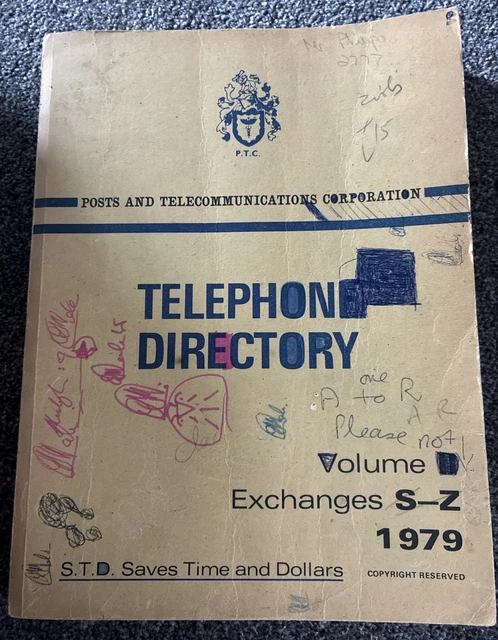 VINTAGE RHODESIA TELEPHONE Directory Book 1979 Salisbury to Zaka Yellow ...