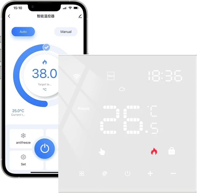 Termostato intelligente CT25B WiFi per impianti di riscaldamento a gas, montaggio ad incasso, 16A, controllo dall'applicazione Tuya Smart, programmazione giornaliera, modalità manuale/automatica, colore nero