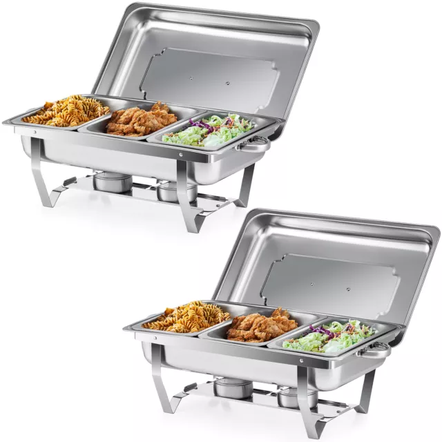 Chafing Dish Buffet Set 2 Pack 9L Stainless Steel Food Warmers 1/3 Food Pans