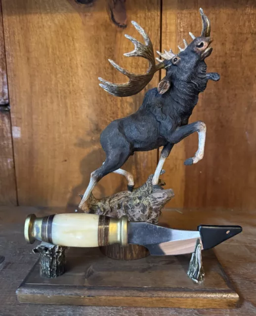 2008 Gaham Moose Resin Figurine With Bone Handle Knife One Of A Kind!