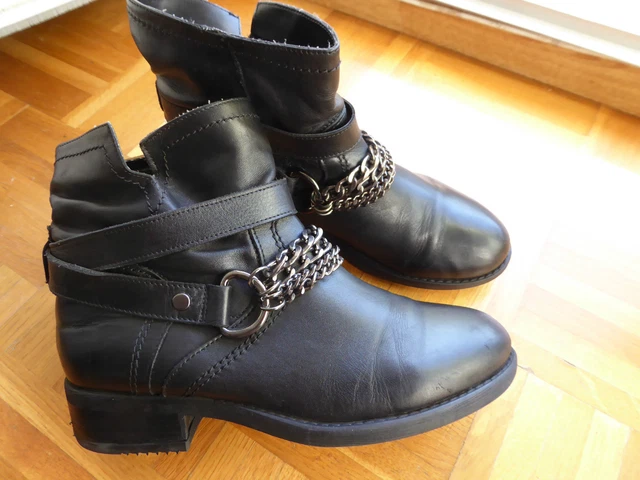 Bottines Minelli à Brides En Cuir Noir - Taille 36 EU - Talon 5 Cm - Occasion Très Bon état