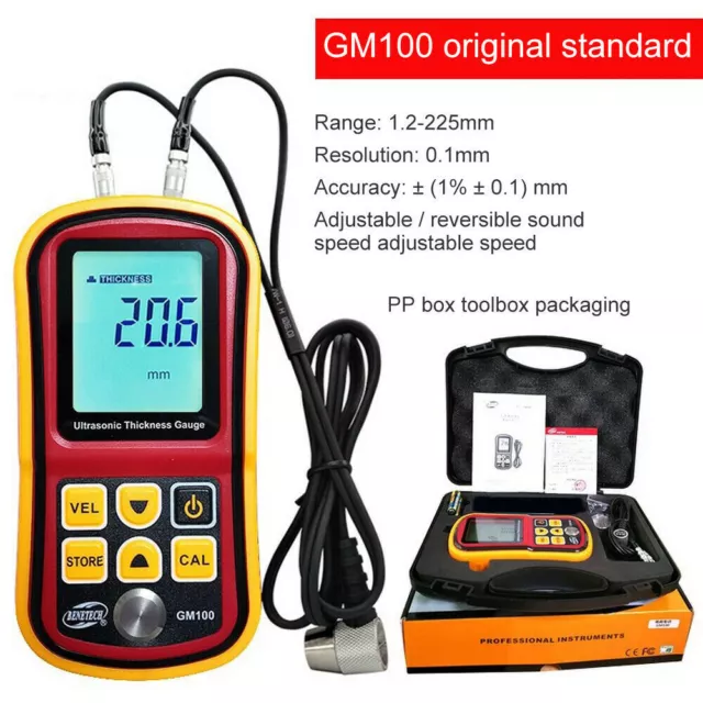 GM100 LCD Digital Ultrasonic Thickness Gauge Depth Sound Velocity Meter Tester