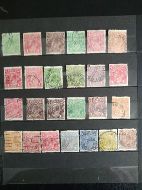 AUSTRALIA KGV Heads, Selection of 25 good used stamps.