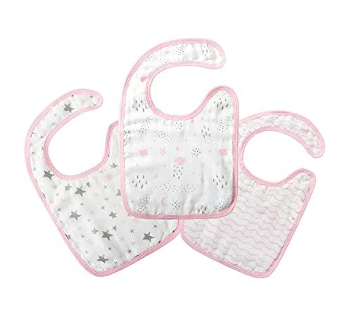 Baby Bibs Muslin Bibs Waterproof 3Pack Breathable Snap Bibs for Eating Drooling