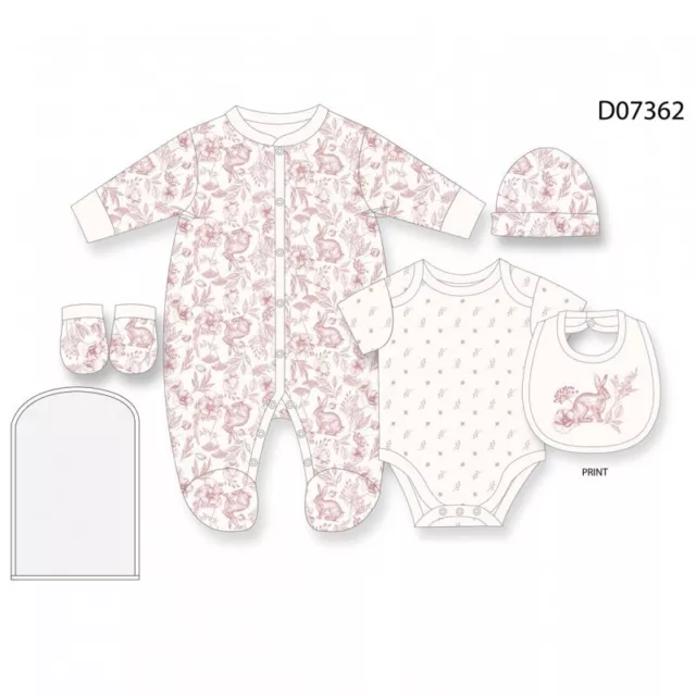 Baby Girls Layette Clothing Gift Set 5 Piece ~ Floral Bunny ~ Pink ~ NB-6M ~ abg 2