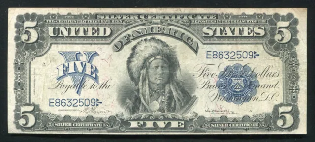 Fr. 274 1899 $5 Five Dollars “Chief” Silver Certificate Currency Note Very Fine+