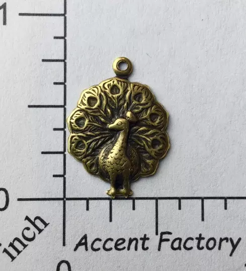 36253 - 6 Pc Small Peacock Charm Jewelry Finding Brass Ox  SALE