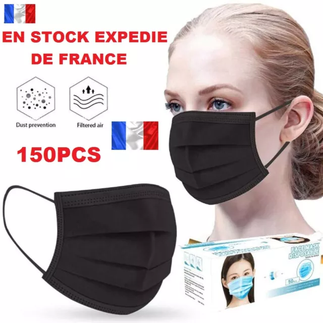 ❤️ Nouveau Masque De Protection Noir Adulte Lot De 150Pcs Neuf