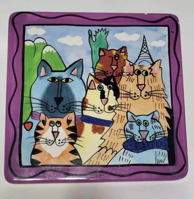 CATZILLA Trivet CERAMIC Tile 6 x 6 Tuxedo Tabby Floral By 2000 Candace REITER