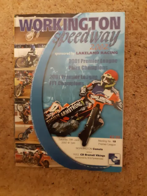 WORKINGTON vs HULL SPEEDWAY PROGRAMME 29/06/2002 (VERY GOOD CONDITION)