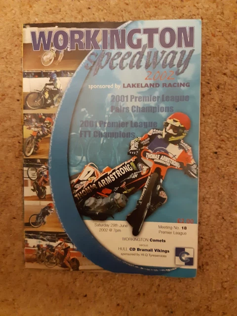 WORKINGTON vs HULL SPEEDWAY PROGRAMME 29/06/2002 (VERY GOOD CONDITION)