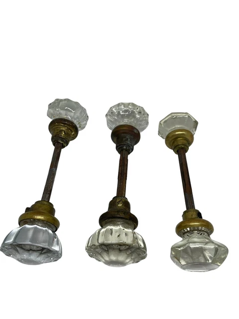 Vintage Antique Ornate Brass Glass Door Knobs 3 Sets of 2 some paint residue
