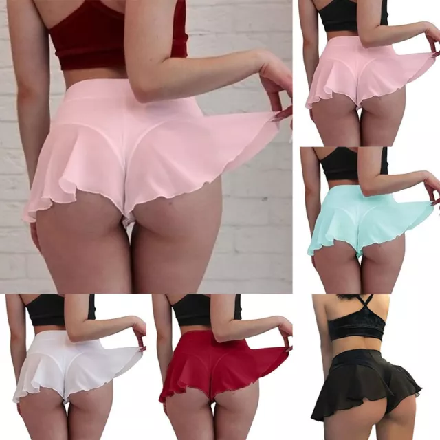 Women Ruffle Mini Skirt Panties Nightwear High Waist Lingerie Shorts Sleepwear