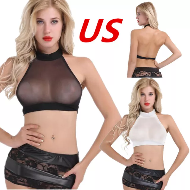 Women's Mesh See Through Bra Tops Sheer Bralette Lingerie Tank Crop Top  Clubwear