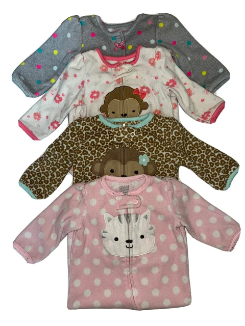 Baby Girl 3-6 Months Carters Sleepers Fleece Pajamas Set of 4 Lot