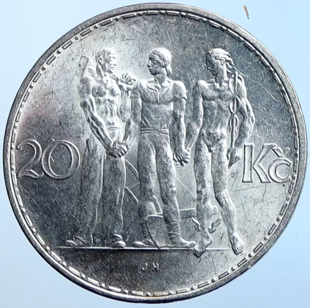 1933 CZECHOSLOVAKIA Industry Agriculture Business Silver 20 Korun Coin i114665