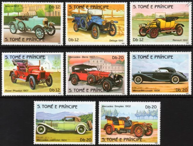 1983 St Thomas & Prince Car Stamp Set (Mercedes-Benz/Rover/Morris/Renault)