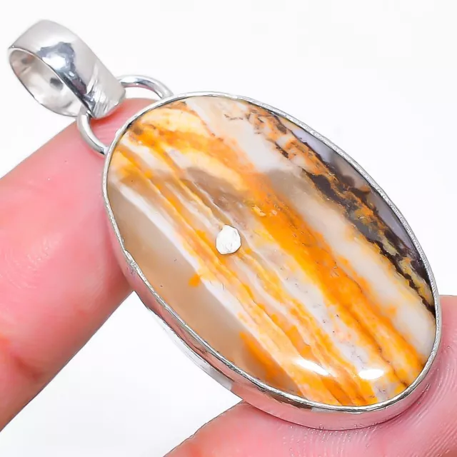 Botswana Agate Gemstone Handmade 925 Sterling Silver Jewelry Pendant 1.97"
