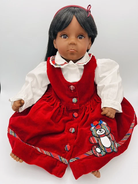 Pat Secrist Doll Pouty Black Weighted Apple Valley Red Dress Long Hair Wig 4lb