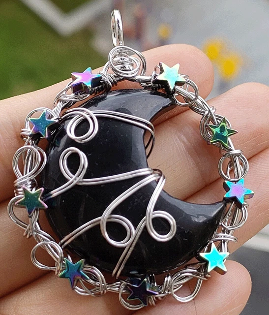 Obsidian Gems Moon Star Pendants Magic Reiki Healing Chakra Amulet