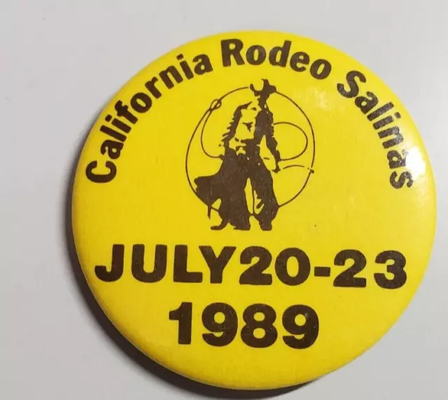 Salinas Rodeo Pin Button 1989 vintage Cowboy Roping Bull Riding Western CA