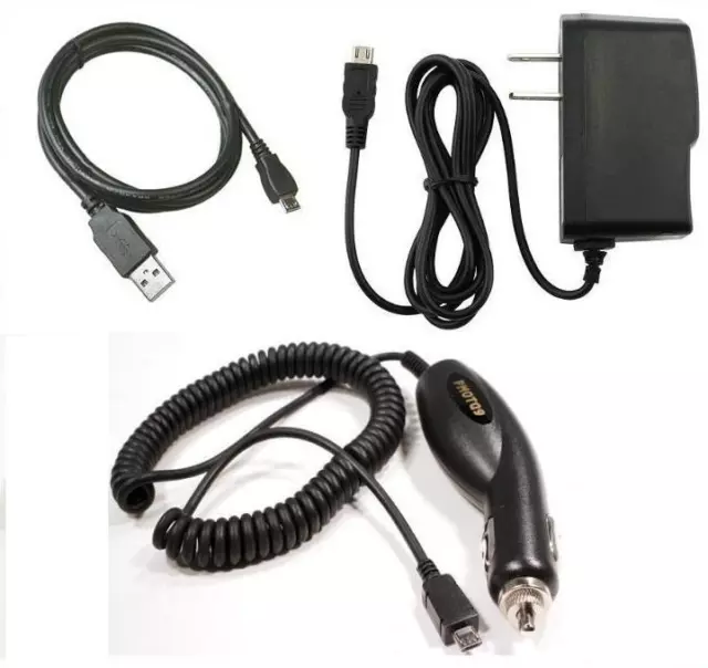 Car+Wall AC Charger+USB Cable for TMobile LG True 450 LG450 LG-B450, dLite GD570