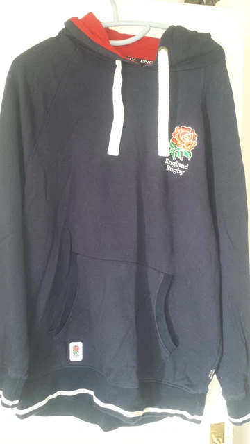 Felpa con cappuccio rugby inglese da uomo grande blu navy usata