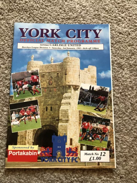 YORK CITY V CARLISLE UNITED 2nd January 1993 Division 3