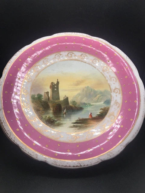 OVINGTON BROTHERS ~ EUROPEAN Topographical 1928 Gold Gilt FOOTED COMPOTE DISH 9"
