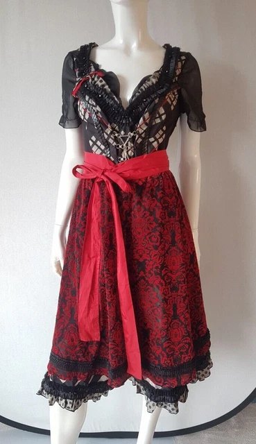 BIBA Dirndl Nero Rosso 2-teilig Gr.40=UK14 Nuovo